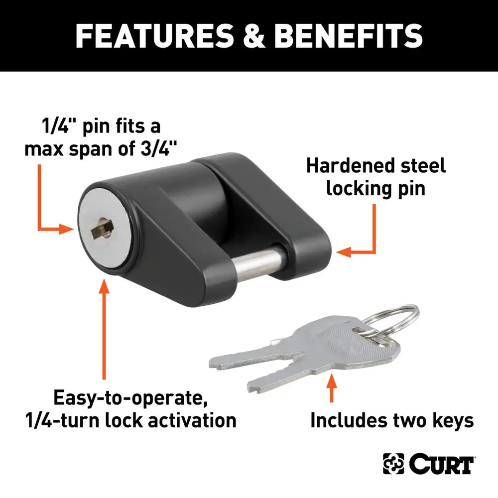 Curt Coupler Lock (1/4" Pin, 3/4" Latch Span, Padlock)