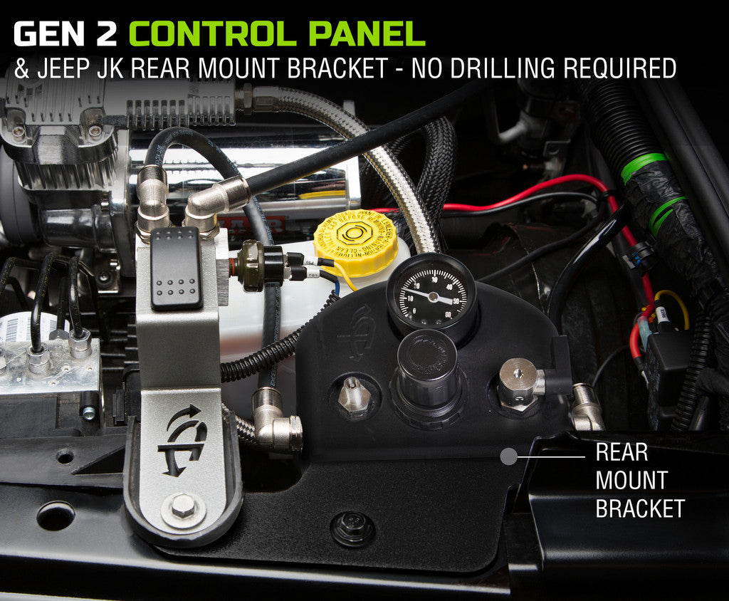 Up Down Air 4 Tire Inflation System - Jeep Wrangler JK & JKU Engine Bay Mount Driver Side Rear